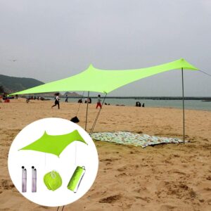 Pop Up Beach Tent, Beach Canopy Sun Shelter with UPF50+ UV Protection, 2-5 Person Sunshade with 2 Poles, 4 Sandbag Anchors, 4 Ropes&Storage Bag, for Camping,Trips,Picnics - 6.9x4.9x5.2ft (Green)