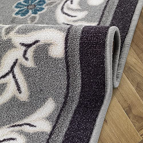 Antep Rugs Alfombras Non-Skid (Non-Slip) 5x7 Rubber Backing Modern Floral Low Profile Pile Indoor Area Rugs (Gray, 5' x 7')