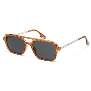 SOJOS Vintage Polarized Aviator Sunglasses for Women Men with Yellow Tortoise Frame and Grey Lens