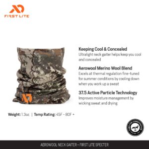 First Lite Aerowool Merino Wool Neck Gaiter - Ultralight Camo Hunting Face Mask - First Lite Specter - One Size