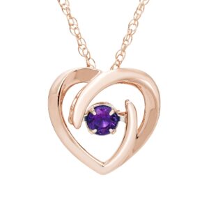 Boston Bay Diamonds 14K Rose Gold Plated .925 Sterling Silver & Amethyst Heart Swirl Brilliance in Motion Gemstone Pendant Necklace with Rope Chain - 18”