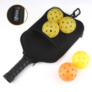 Cosmos 2 Pcs Pickleball Paddle Cover Paddle Case Bag Pickleball Racket Sleeve and Ball Storage Mesh Pocket for Pickle Ball Equipment Accessories Storage & Carrying, with Fence Hook (Black Color)