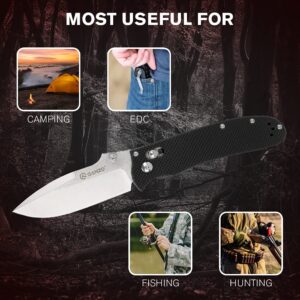 Ganzo D704-BK Pocket Folding Knife D2 Steel Blade G10 Anti-Slip Handle with Clip Hunting Fishing Gear Camping Outdoor Folder EDC Pocket Knife (Black)