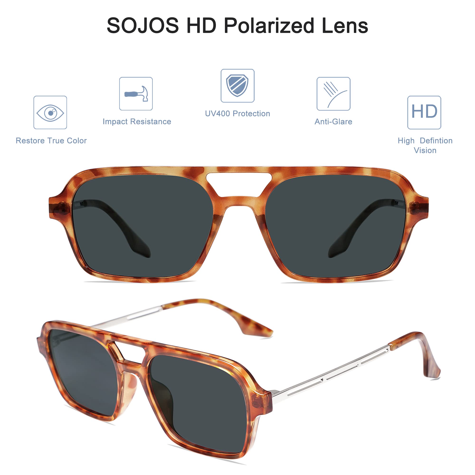 SOJOS Vintage Polarized Aviator Sunglasses for Women Men with Yellow Tortoise Frame and Grey Lens