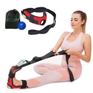 fascia stretcher & foot stretcher for plantar fasciitis with massage ball, achilles tendinitis, foot drop, yoga foot & leg stretching strap (red)