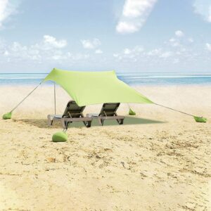 Pop Up Beach Tent, Beach Canopy Sun Shelter with UPF50+ UV Protection, 2-5 Person Sunshade with 2 Poles, 4 Sandbag Anchors, 4 Ropes&Storage Bag, for Camping,Trips,Picnics - 6.9x4.9x5.2ft (Green)