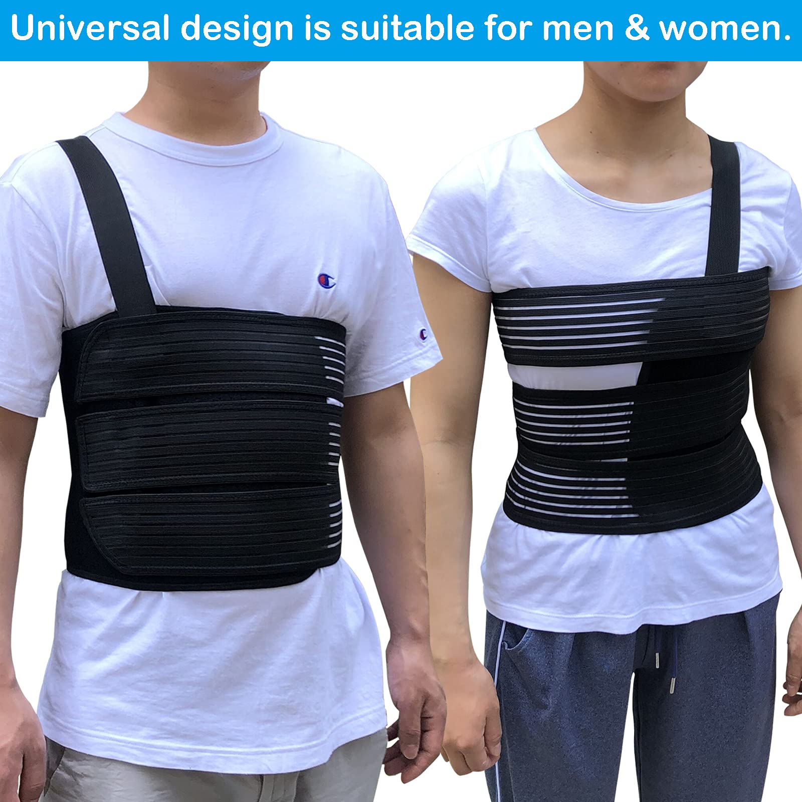 Rib Belt Chest Binder for Broken Injury Ribs, Elastic Rib Brace Compression Support to Reduce Rib Cage Pain, Fractured, Dislocated and Post-Surgery Ribs (L (33" to 43"))