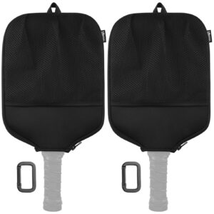 Cosmos 2 Pcs Pickleball Paddle Cover Paddle Case Bag Pickleball Racket Sleeve and Ball Storage Mesh Pocket for Pickle Ball Equipment Accessories Storage & Carrying, with Fence Hook (Black Color)