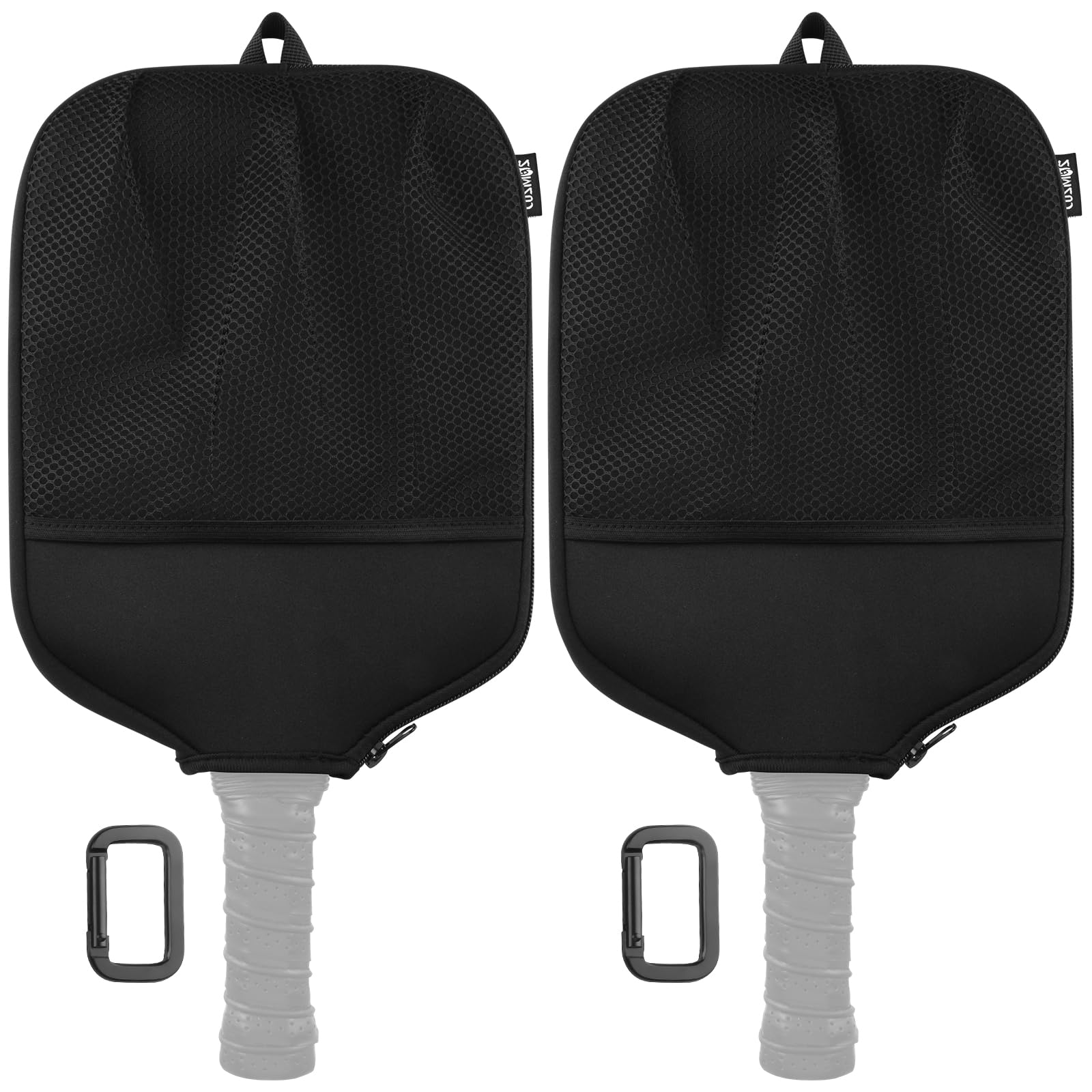 Cosmos 2 Pcs Pickleball Paddle Cover Paddle Case Bag Pickleball Racket Sleeve and Ball Storage Mesh Pocket for Pickle Ball Equipment Accessories Storage & Carrying, with Fence Hook (Black Color)