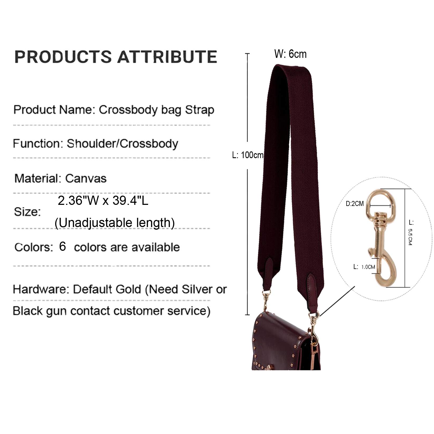 Reason Charm 2.36" Wide Unadjustable Crossbody Bag Strap Replacement All-Match Canvas Strap for Handbags Purse and Shoulder Strap (Deep Red)