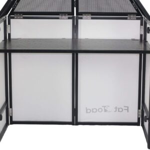 DJ Booth Tabletop With 8FT Lighting Truss Stand Package by FAT TOAD | Foldable Panel Portable Stage Platform Facade White Scrim Cover | Video Light Projector Display Workstation For Sound System Event