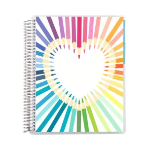 Erin Condren 7x9 Teacher Record Book, Communication Logs and Student Checklists Layouts With Lined and Graph Sections for Writing and Note Taking, Platinum Coiled, Rainbow Heart Cover