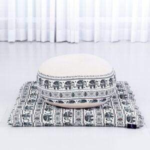 Leewadee Meditation Cushion Set – 1 Small Zafu Yoga Pillow and 1 Small Roll-Up Zabuton Mat Filled with Kapok, Black White