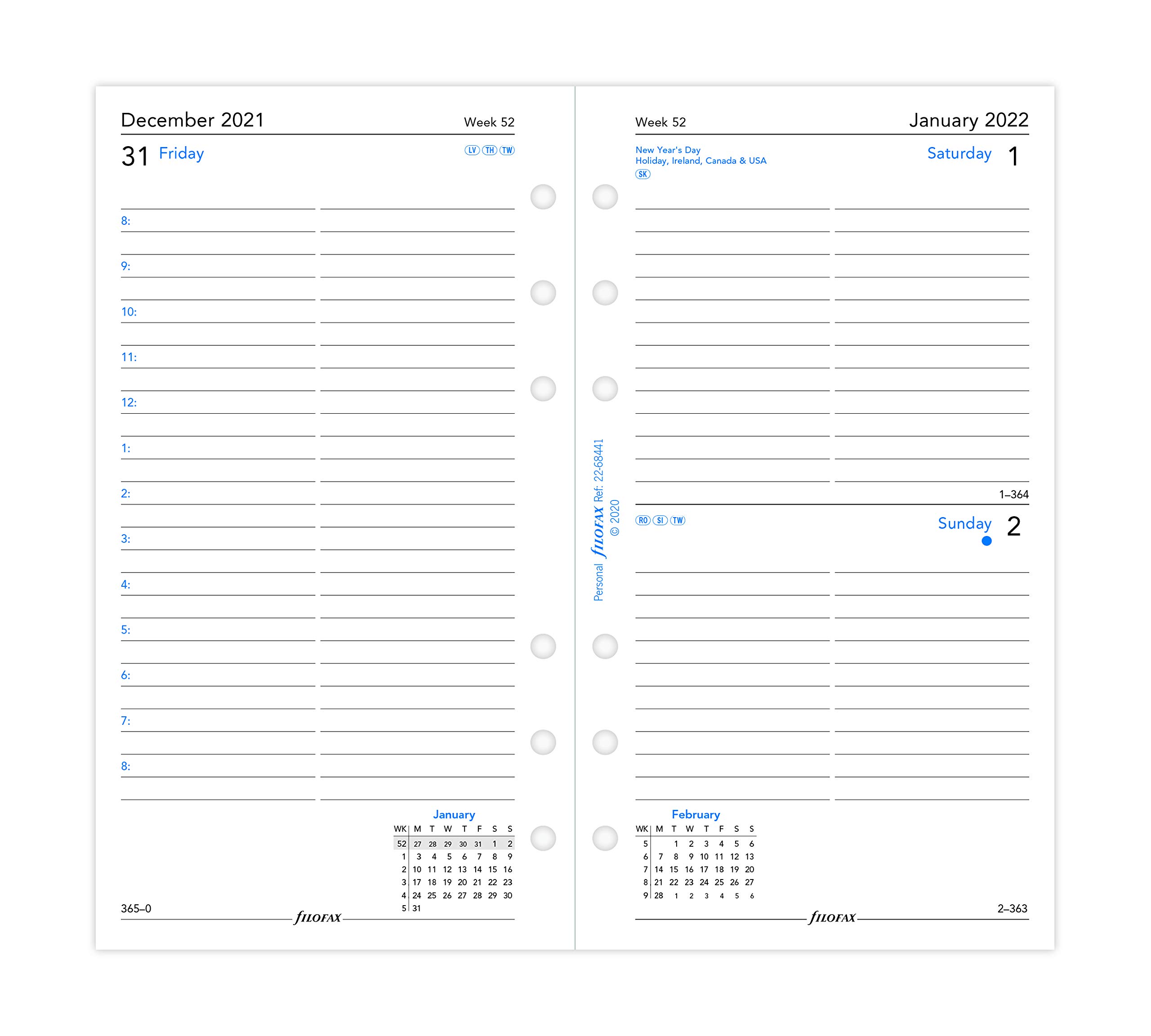 Filofax Personal Day per Page English appointments Diary - 2022