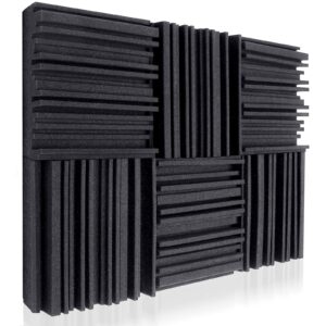 acoustic studio absorption foam panel 24 pack 2'' x 12'' x 12'' broadband sound absorber-sound proof padding soundproofing studio foam -periodic groove structure (24 square feet black)