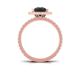 4 CT Created Black Diamond Halo Bridal Ring Set with Enhancer| AAAA Quality, 14K Rose Gold, Size:US 9.00