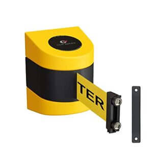 crowd control warehouse ccw-05-022-01529 series wmb-220 magnetic wall mount retractable belt barrier with yellow abs case, yellow with "caution - do not enter" black letters belt, 15' belt length