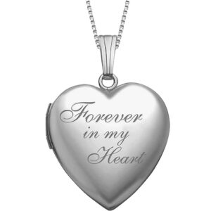 picturesongold forever in my heart locket necklace for women that hold pictures in personalized sterling silver (locket + 2 photos + engraving).