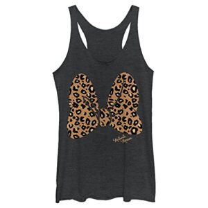 disney women's characters animal print bow tri-blend racerback layering tank, black heather, small