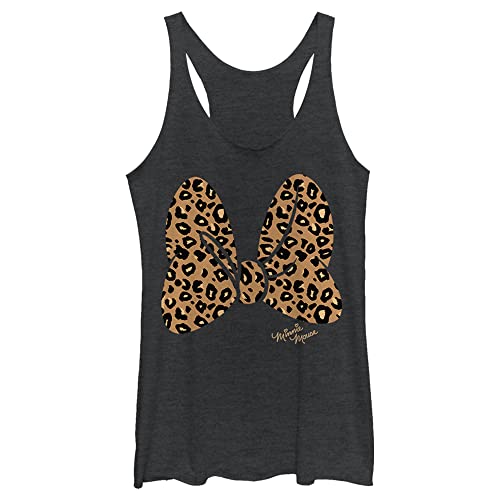 Disney Women's Characters Animal Print Bow Tri-Blend Racerback Layering Tank, Black Heather, Small