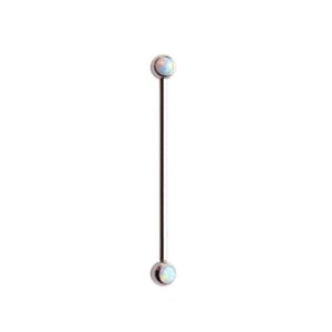 Pierced Owl 14GA 316L Stainless Steel Forward Facing Synthetic Opal Cartilage Industrial Barbell (Steel/White)