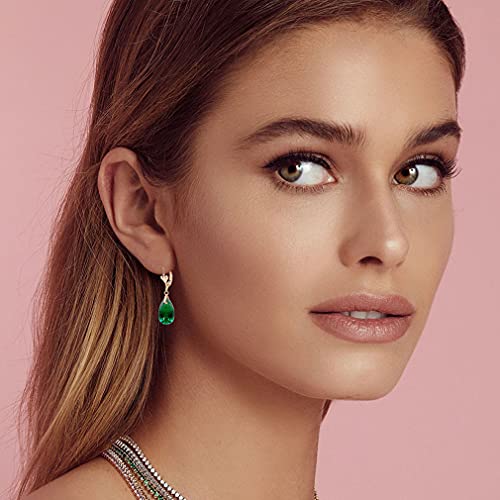 Austrian Crystal Teardrop Leverback Dangle Earrings for Women Fashion 14K Gold Plated Hypoallergenic Jewelry (Emerald)