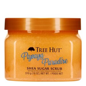 tree hut papaya paradise shea sugar scrub, 18 oz, ultra hydrating and exfoliating scrub for nourishing essential body care