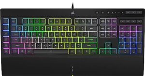 corsair k55 rgb pro xt - dynamic per-key rgb backlighting - six macro keys with elgato stream deck software integration - ip42 dust and spill-resistant - qwerty us layout - black