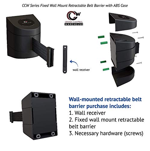 Crowd Control Warehouse - CCW Series WMB-230 Fixed Wall Mount Retractable Belt Barrier - 30 Foot Belt, Yellow"Caution - DO NOT Enter" Yellow ABS Case