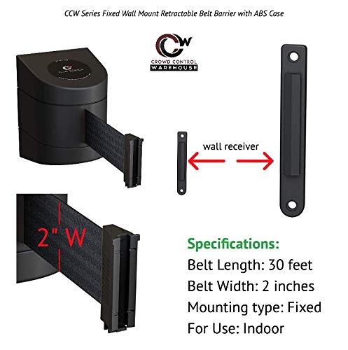 Crowd Control Warehouse - CCW Series WMB-230 Fixed Wall Mount Retractable Belt Barrier - 30 Foot Belt, Yellow"Caution - DO NOT Enter" Yellow ABS Case