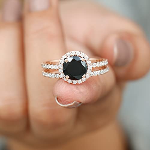 4 CT Created Black Diamond Halo Bridal Ring Set with Enhancer| AAAA Quality, 14K Rose Gold, Size:US 9.00