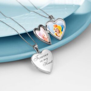 PicturesOnGold Forever in My Heart Locket Necklace for Women That Hold Pictures in Personalized Sterling Silver (Locket + 2 Photos + Engraving).