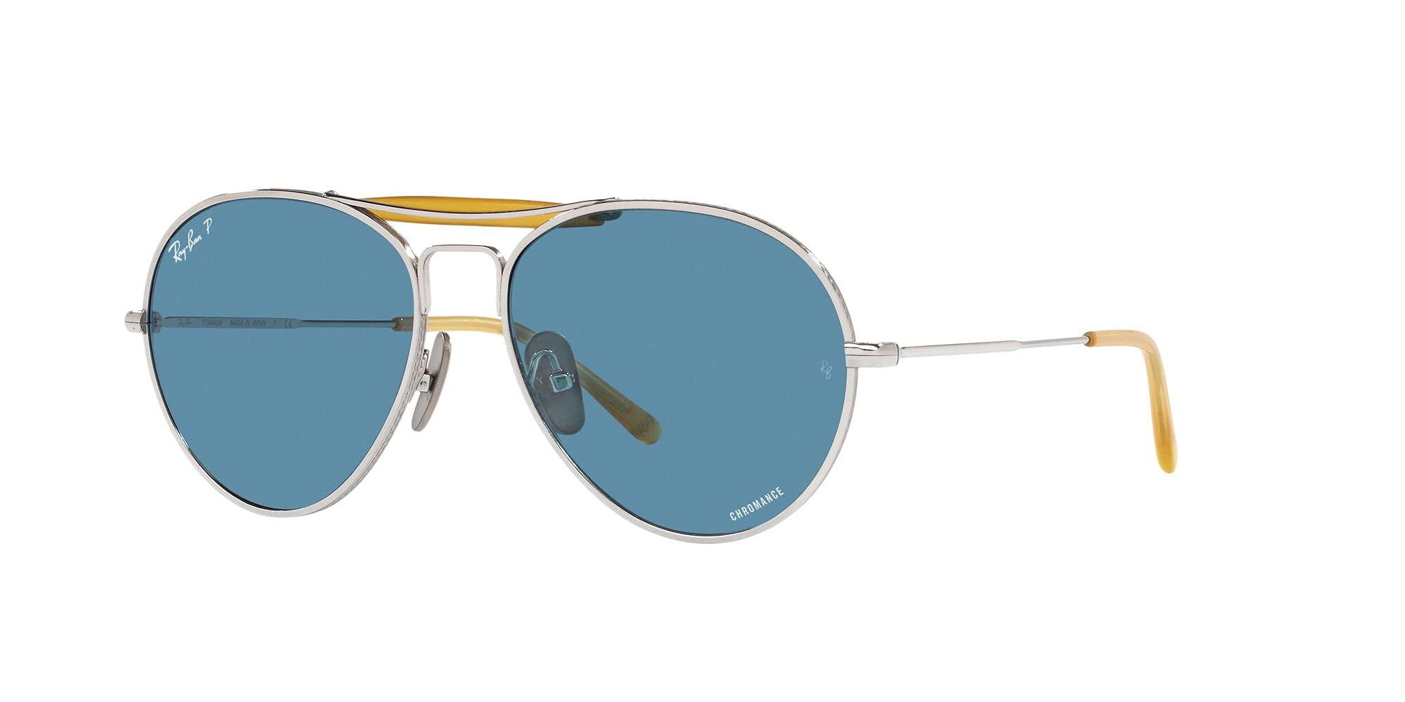 Ray-Ban RB8063 Titanium Aviator Sunglasses, Silver/Blue Polarized, 55 mm