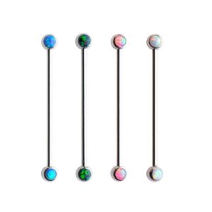 Pierced Owl 14GA 316L Stainless Steel Forward Facing Synthetic Opal Cartilage Industrial Barbell (Steel/White)