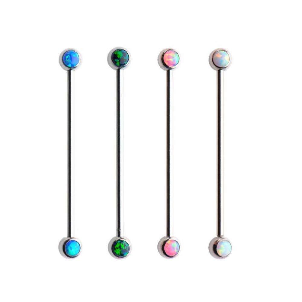 Pierced Owl 14GA 316L Stainless Steel Forward Facing Synthetic Opal Cartilage Industrial Barbell (Steel/White)