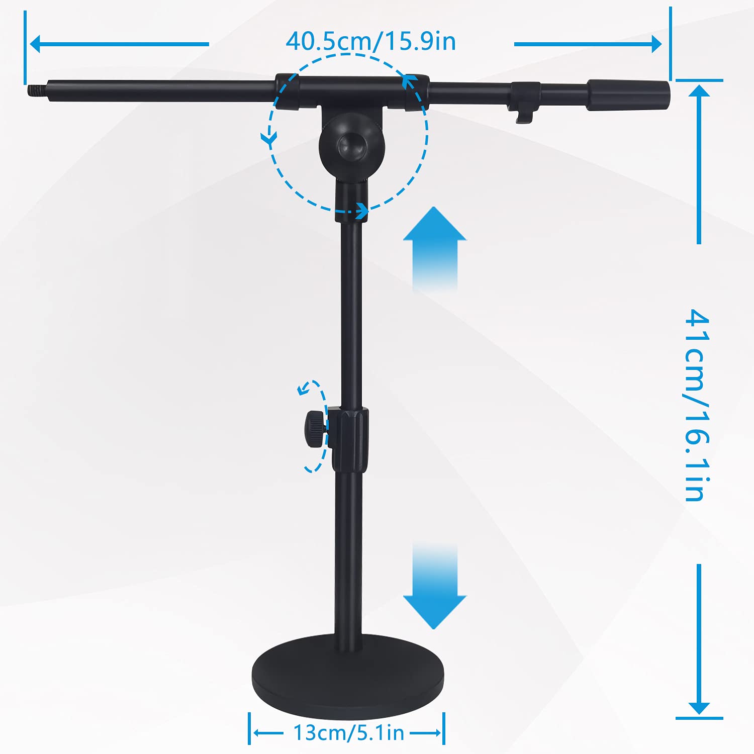 Mictop Adjustable Desktop Mic Stand, Desk Stand Tabletop Table Top Microphone Stand with Mic Clip for Handheld Microphone, Boom Arm, 5/8" Male to 3/8" Female Screw Adapter