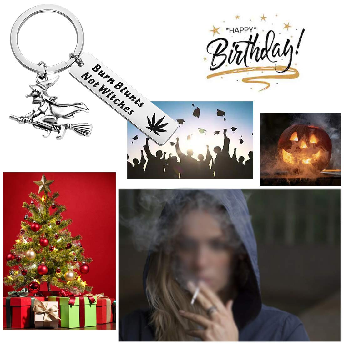 Gzrlyf Burn Blunts Not Witches Keychain Marijuana Gifts for Witches Smoking Weed Gifts (Keychain)