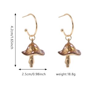 Just Follow Mushroom Shape Pendant Dangle Earrings Sweet Fresh Mushroom Drop Earrings Colorful Mushroom Charm Earrings for Women (Mushroom Shape Pendant Dangle Earrings-Gold)