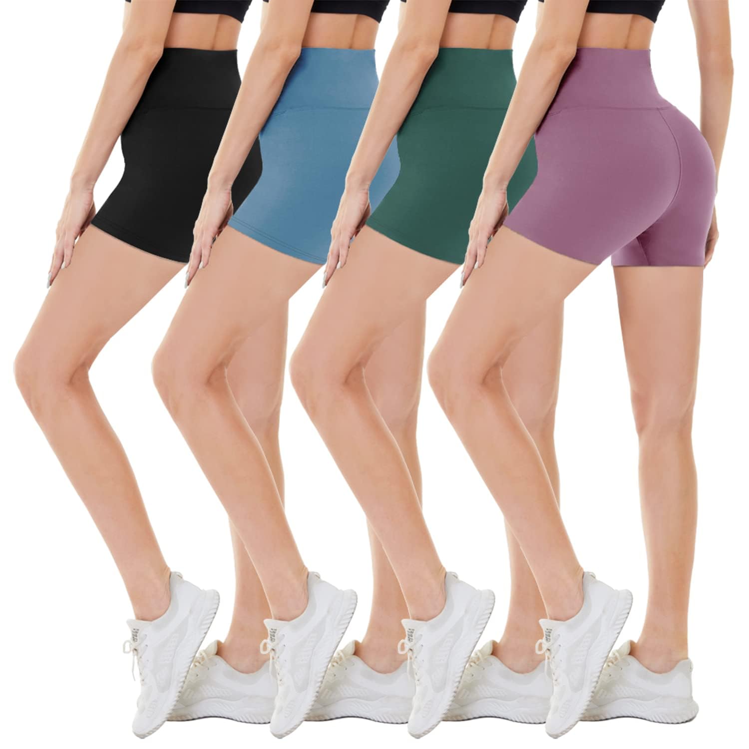 CAMPSNAIL 4 Pack Biker Shorts for Women High Waist - 3"/5"/8" Tummy Control Soft Athletic Yoga Workout Running Gym Shorts