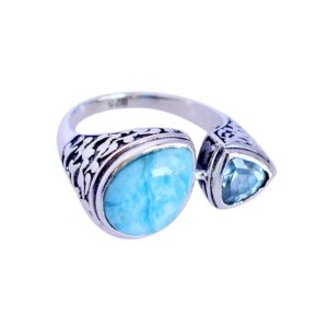 ravishing impressions larimar & blue topaz gemstone 925 solid sterling silver ring beautiful handmade jewellery birthday gift