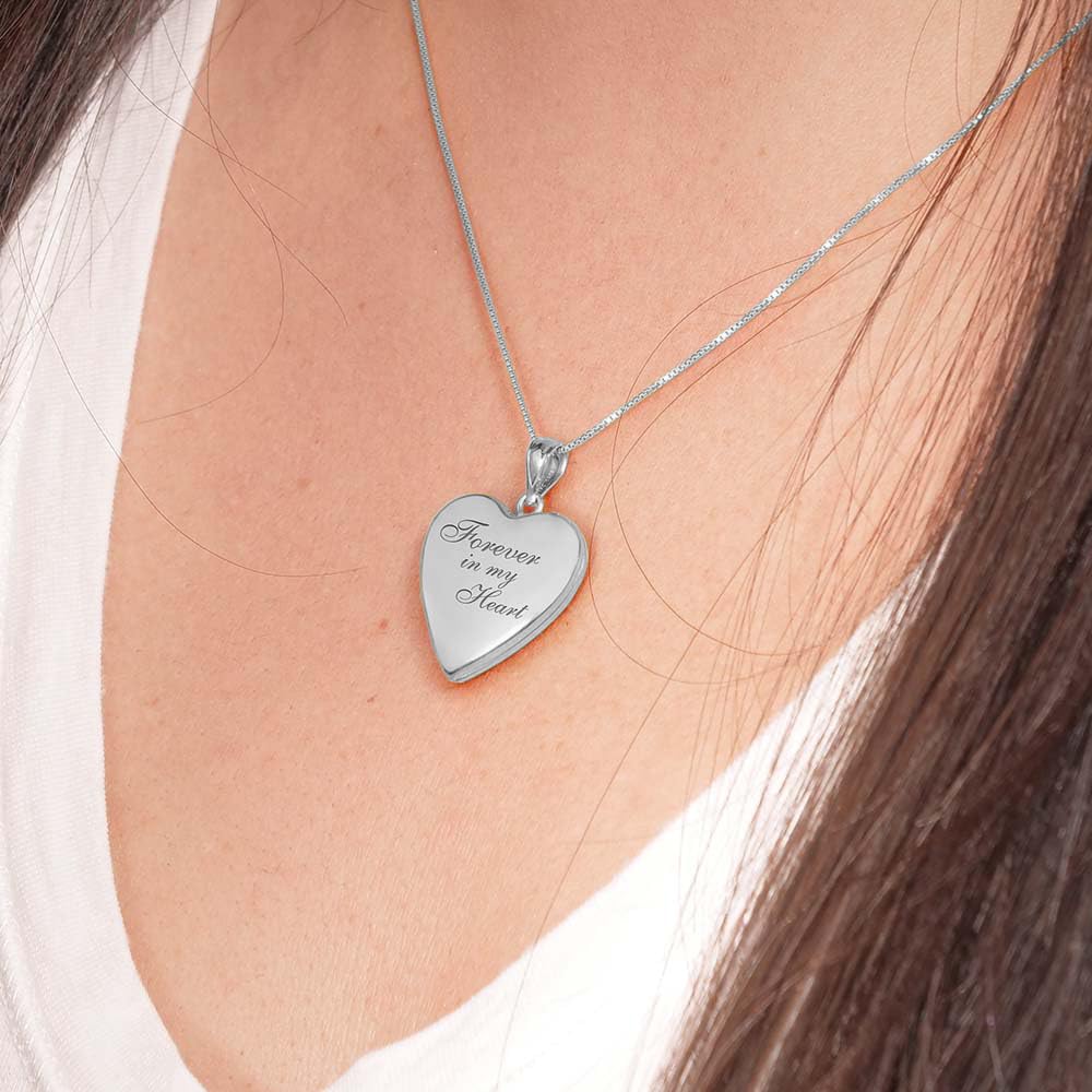 PicturesOnGold Forever in My Heart Locket Necklace for Women That Hold Pictures in Personalized Sterling Silver (Locket + 2 Photos + Engraving).