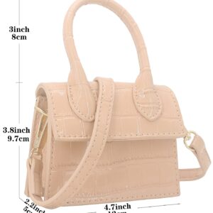 Nodeber Mini Crossbody Bag for Women Girls Synthetic Leather Flap Purse Styling Top-Handle Clutch Handbag Croco Nude