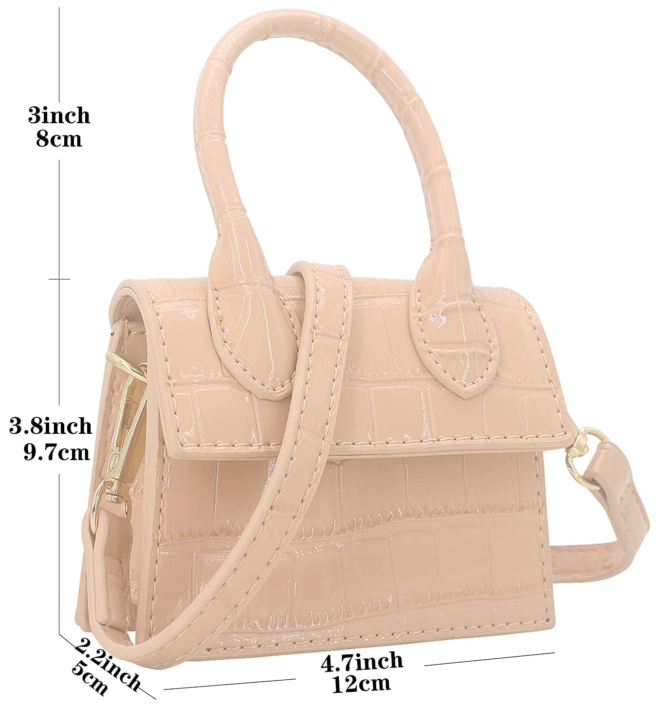 Nodeber Mini Crossbody Bag for Women Girls Synthetic Leather Flap Purse Styling Top-Handle Clutch Handbag Croco Nude