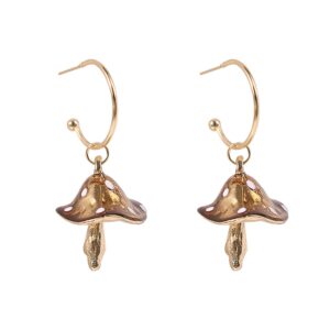 just follow mushroom shape pendant dangle earrings sweet fresh mushroom drop earrings colorful mushroom charm earrings for women (mushroom shape pendant dangle earrings-gold)