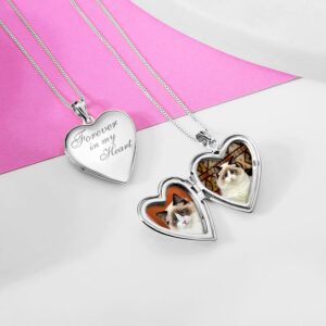 PicturesOnGold Forever in My Heart Locket Necklace for Women That Hold Pictures in Personalized Sterling Silver (Locket + 2 Photos + Engraving).