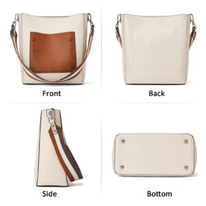 BROMEN Hobo Bags for Women Leather Handbags Designer Shoulder Bucket Crossbody Purse White