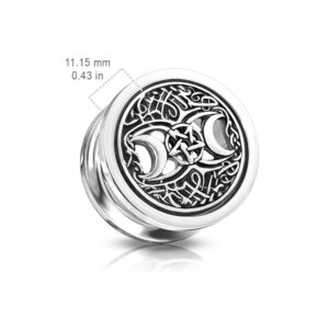 Pierced Owl Antique Silver Plated Stainless Steel Crescent Moons and Star Centered Screw Fit Plug Gauges, Sold As Pair (10mm (00GA))