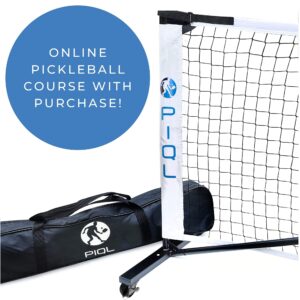 piql portable pickleball net system with wheels - outdoor indoor regulation size pickleball net set for driveway, backyards with carrying bag and metal frame, easy assembly official court size, 22 ft