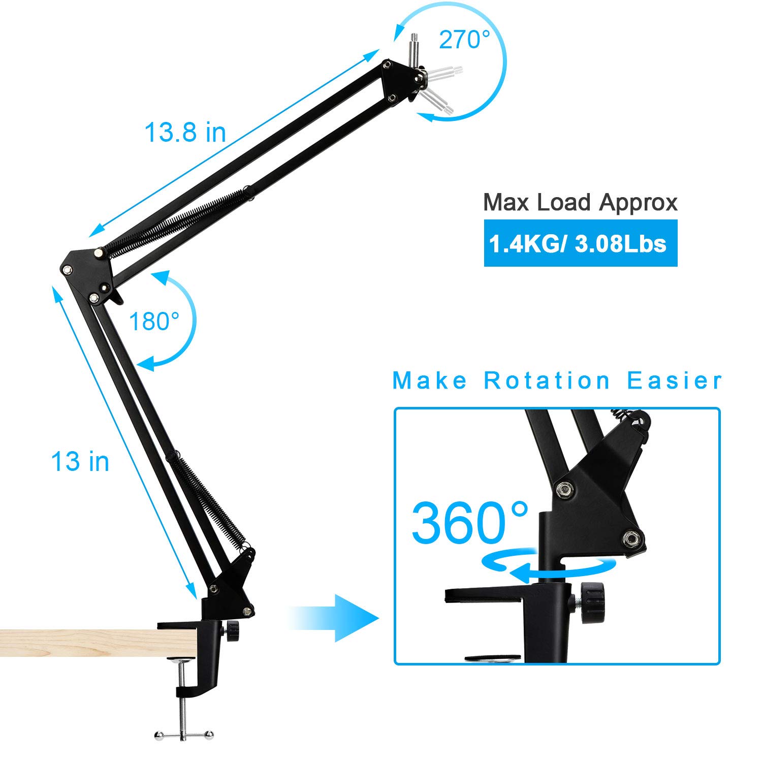 Wave 1 Microphone Stand, Professional Mic Boom Arm Stand Compatible with Elgato Wave 1 USB Condenser Microphone by SUNMON