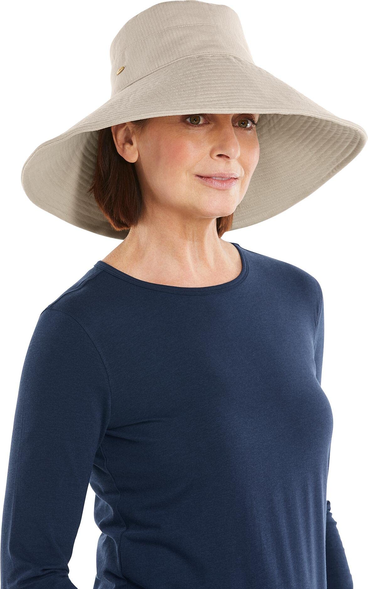 Coolibar UPF 50+ Women's Brittany Beach Hat - Sun Protective (One Size- Natural Modern Herringbone)